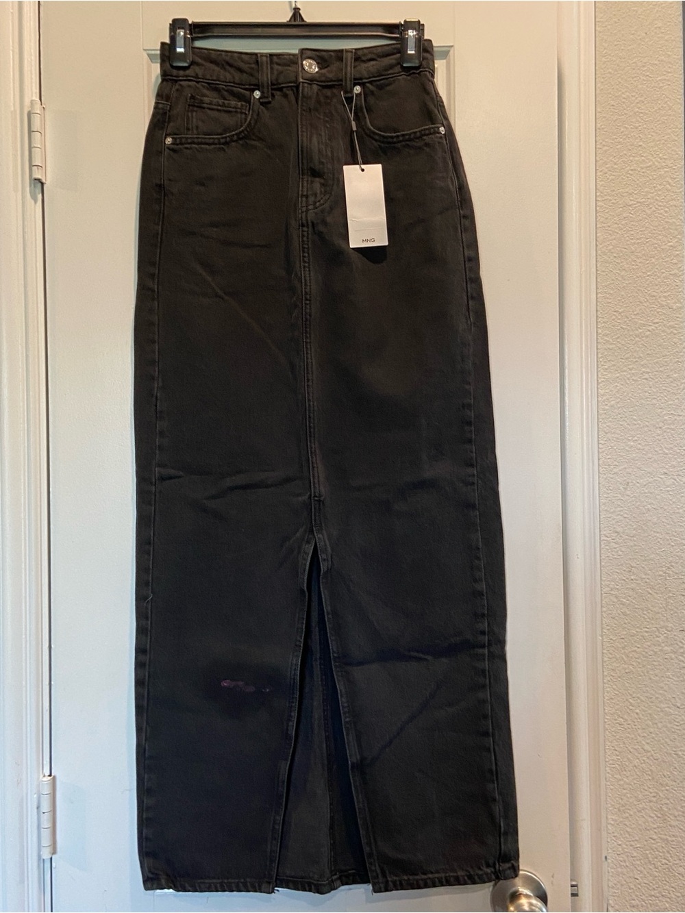Mango Black Denim Maxi Skirt with Front Slit